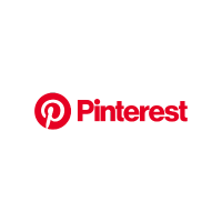 Pinterest logo with red 'P' and text 'Pinterest' underneath.