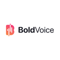 Logo with a pink and orange abstract shape and the text 'Bold Voice' in black and pink