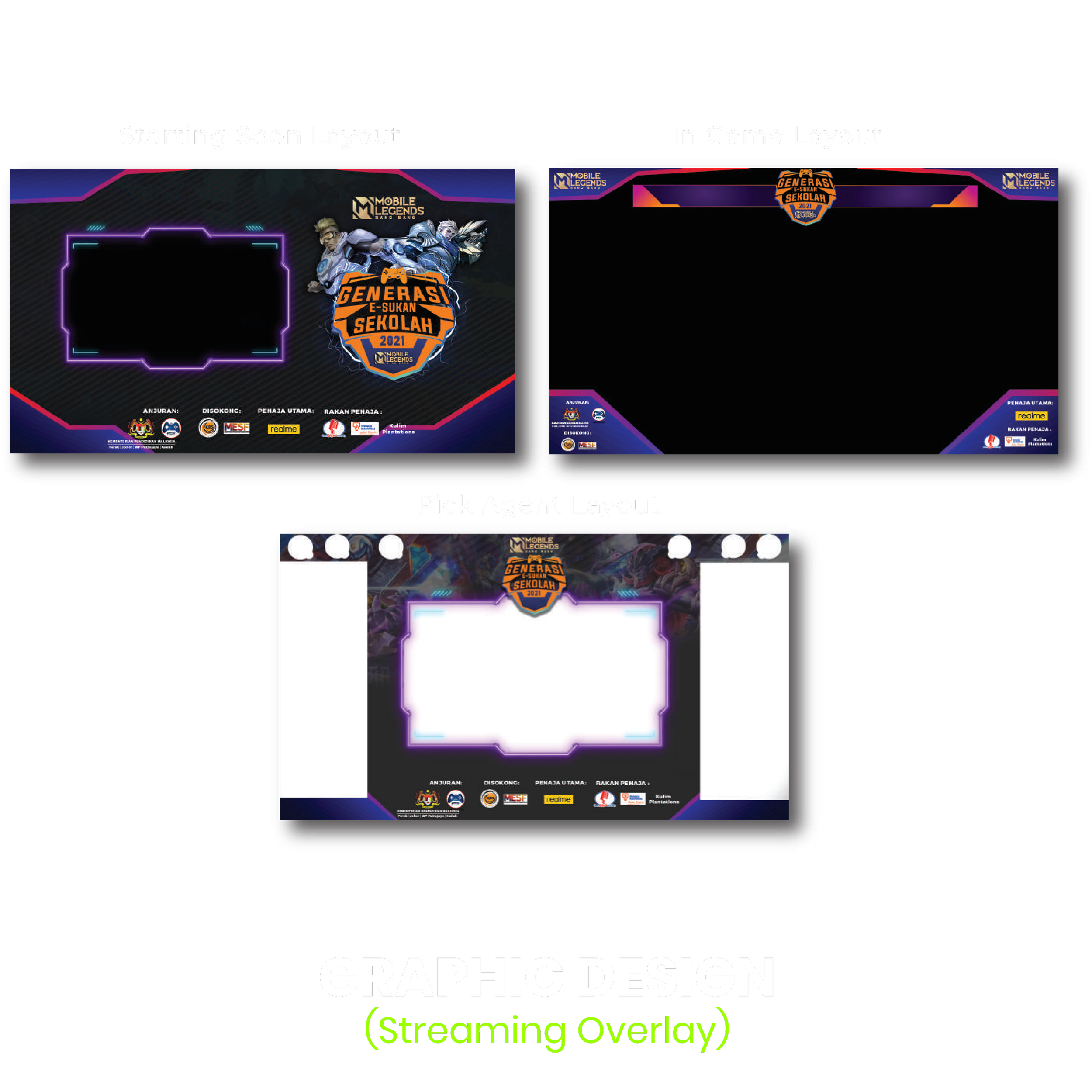 Daedalus Projects graphic design portfolio - Streaming overlay design and mockup for branding Malaysia client results