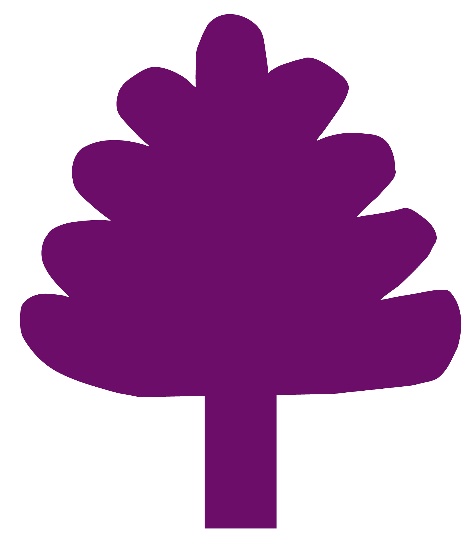 A purple silhouette of a pine tree.