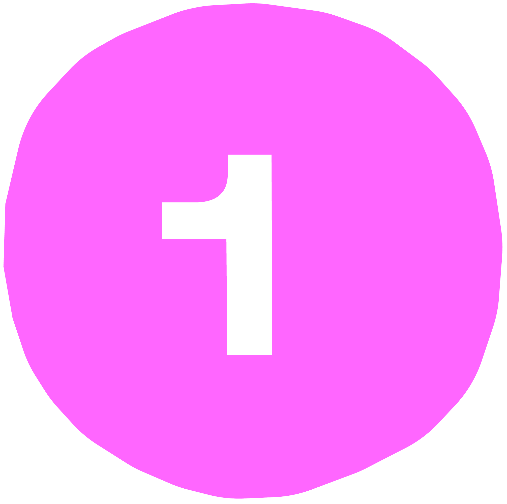 Pink circle with a white number one in the center.
