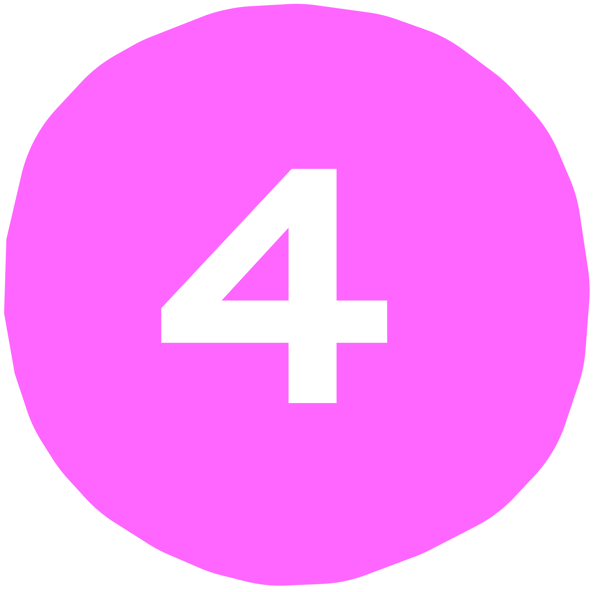 Pink circular button with a white number four in the center.