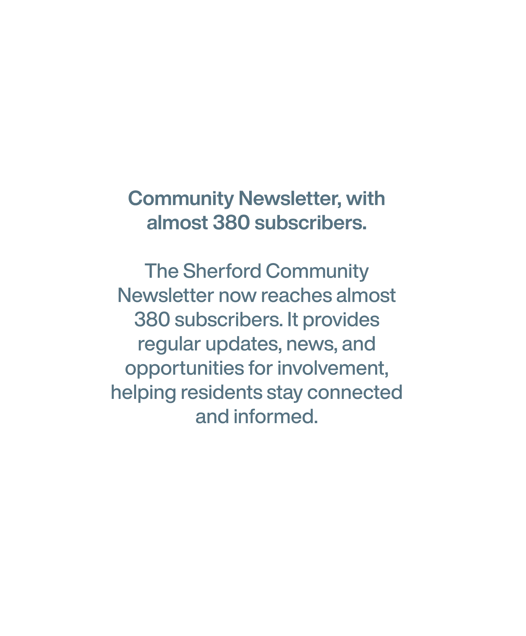 Illustration of a black flower with a white speech bubble in the center containing text about the community newsletter reaching almost 380 subscribers.