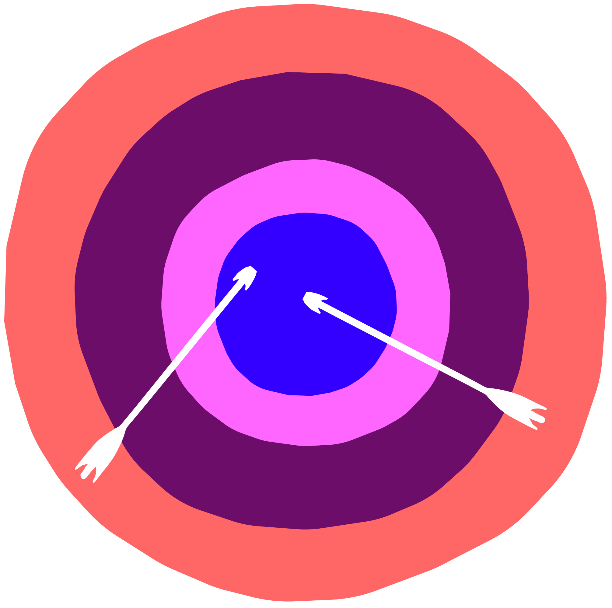 Colorful target with two white arrows hitting the bullseye.