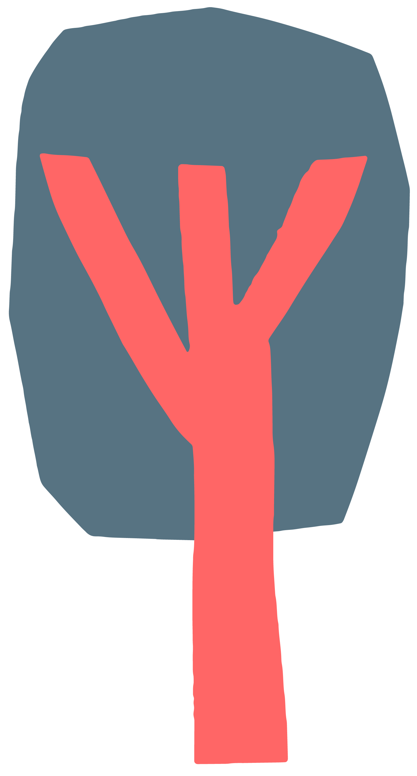 Abstract drawing of a red Y-shaped figure with a dark blue background.