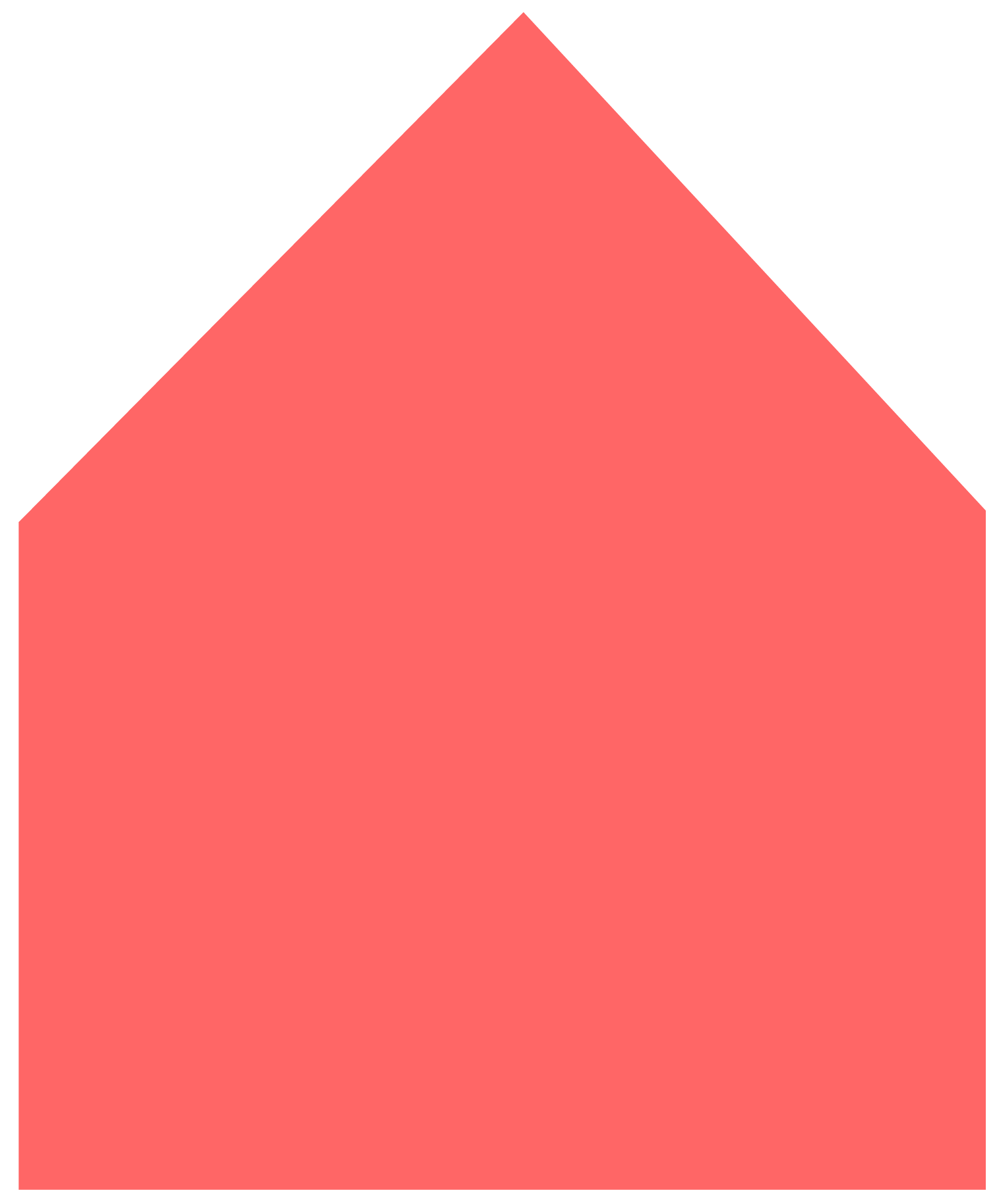 A simplistic graphic of a pink house with a black roof.