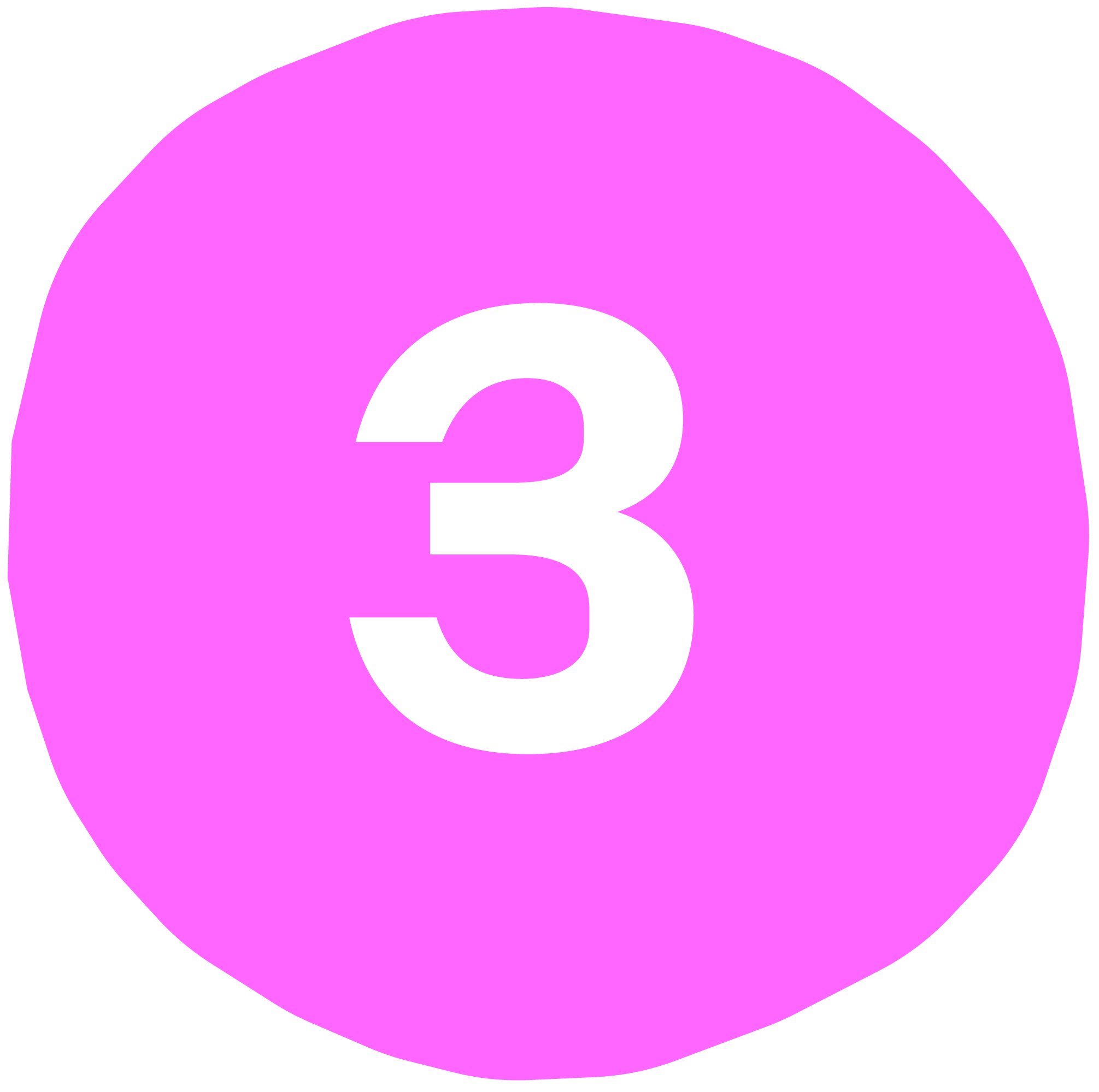 A pink circular background with a large white number 3 in the center.