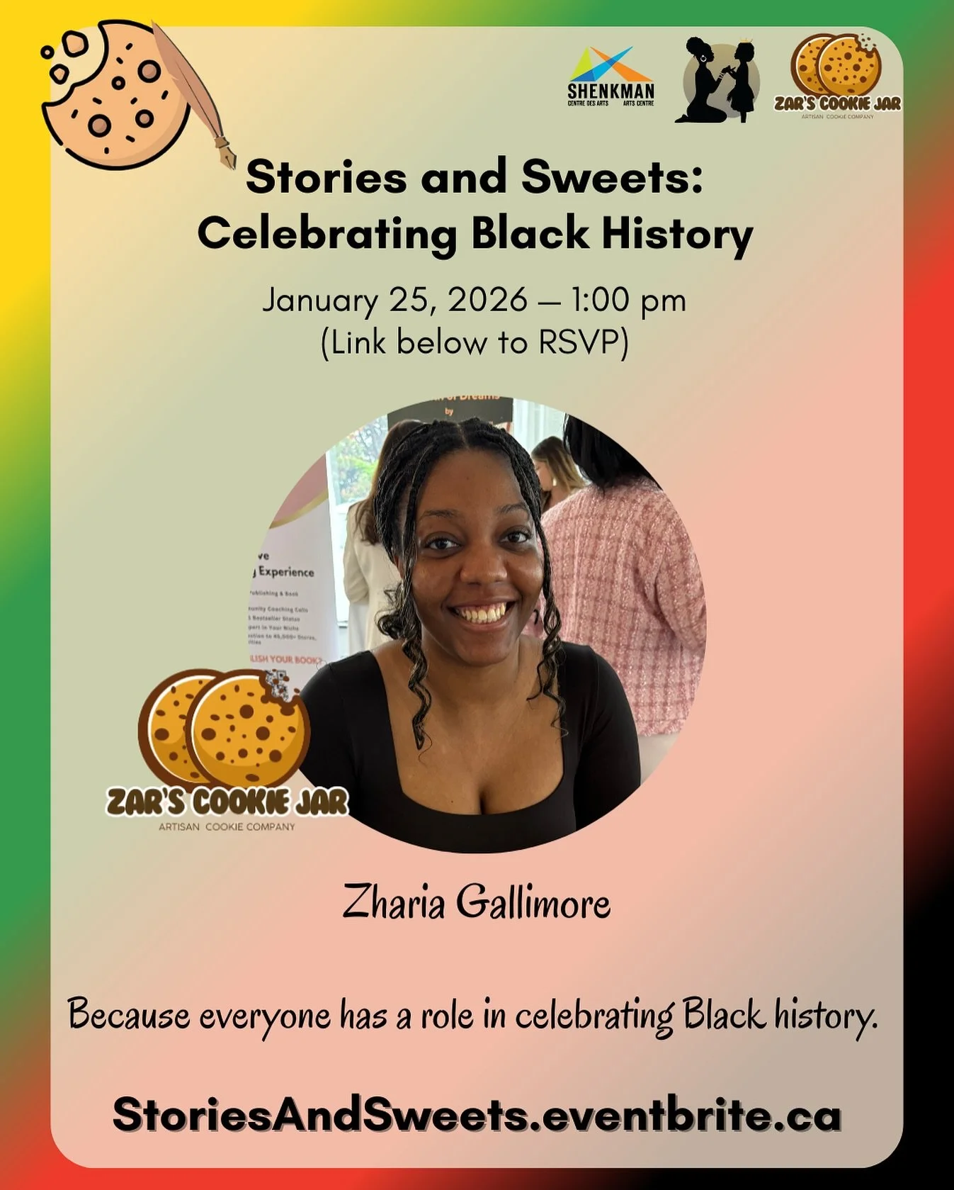 🍪 Host Spotlight 🍪

Meet Zharia Gallimore, the sweet soul behind Zar&rsquo;s Cookie Jar and co-founder of Stories and Sweets!

What started as encouragement from family and friends quickly grew into a passion project filled with love, creativity, a