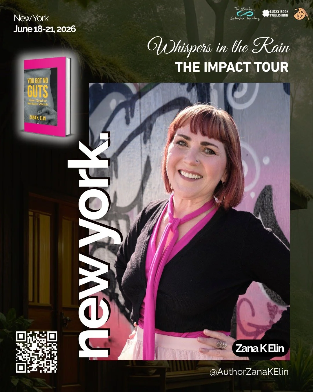 Meet Zana K. Elin at Whispers in the Rain: The Impact Tour &ndash; New York City.

Author of You Got No Guts: Vision Quest for Non-Toxic Schools, Zana brings a powerful voice to conversations around leadership, education, courage, and creating meanin