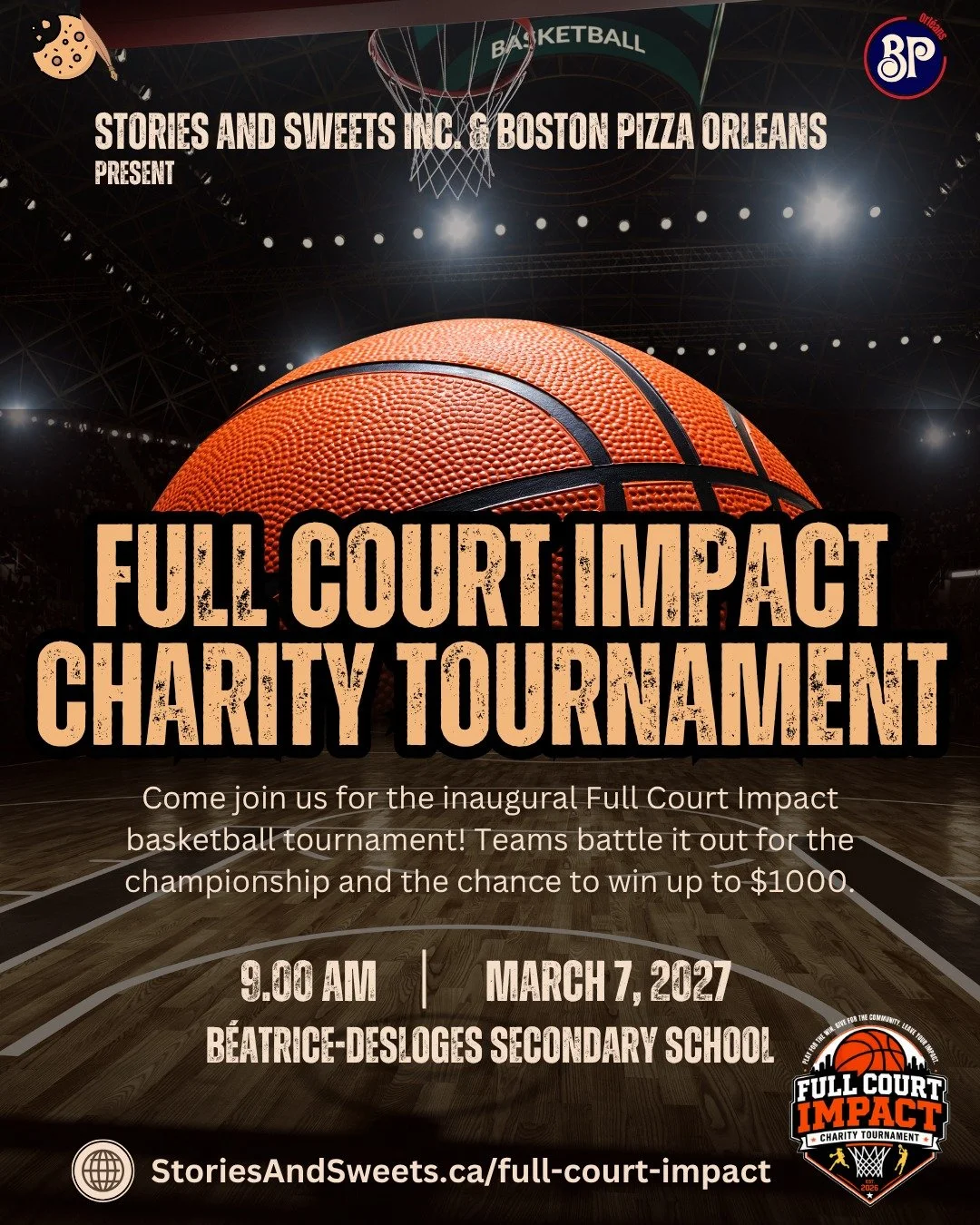 THE COURT IS CALLING, OTTAWA! 🏀

The competition is heating up, and we're bringing the community together for a cause worth playing for!

On March 7, 2027, Stories and Sweets Inc. presents 𝗙𝘂𝗹𝗹 𝗖𝗼𝘂𝗿𝘁 𝗜𝗺𝗽𝗮𝗰𝘁 a charity basketball tourna