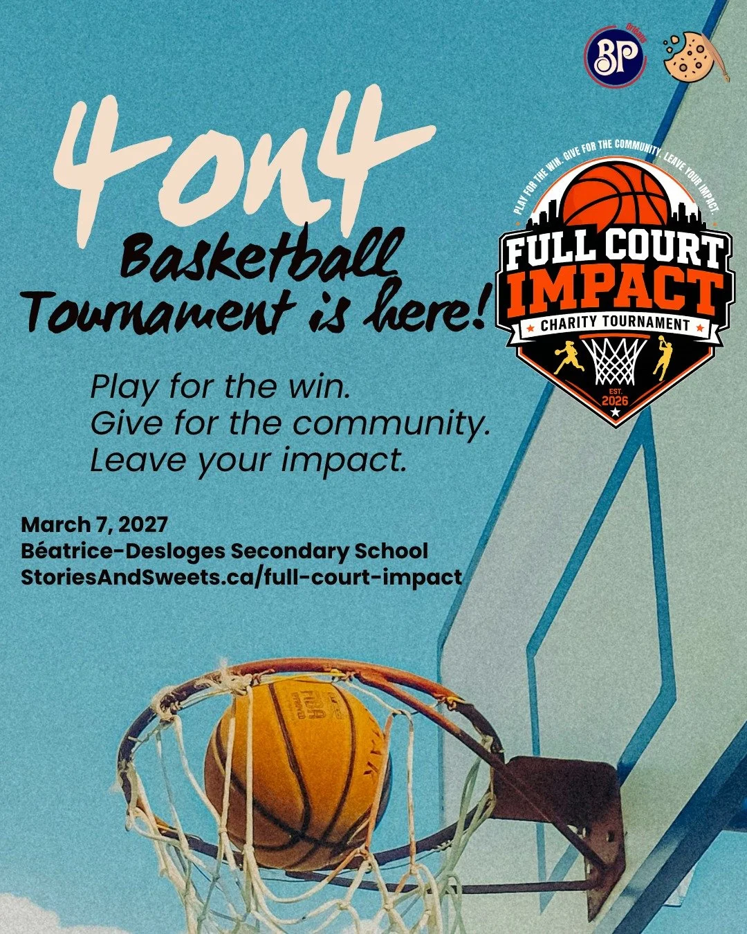 BASKETBALL WITH A PURPOSE. 🏀

What happens when you bring together a love for basketball, a passion for community, and a commitment to giving back?

You get 𝗙𝘂𝗹𝗹 𝗖𝗼𝘂𝗿𝘁 𝗜𝗺𝗽𝗮𝗰𝘁.

On March 7, 2027, Stories and Sweets Inc. is bringing Ott