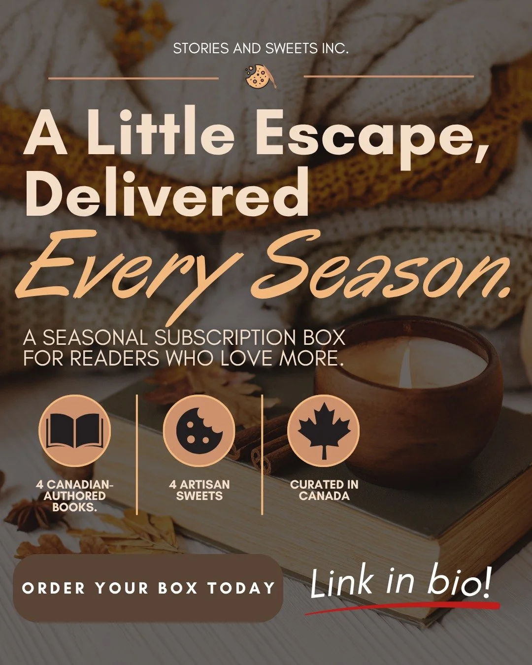 📚🍪 What if you had something special to look forward to every season?

A new story to get lost in. A sweet treat to savour. A little moment that's just for you. 🤎

That's what the Stories and Sweets Box is all about!

Every season, we bring togeth
