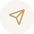 Paper airplane icon on a beige circular background
