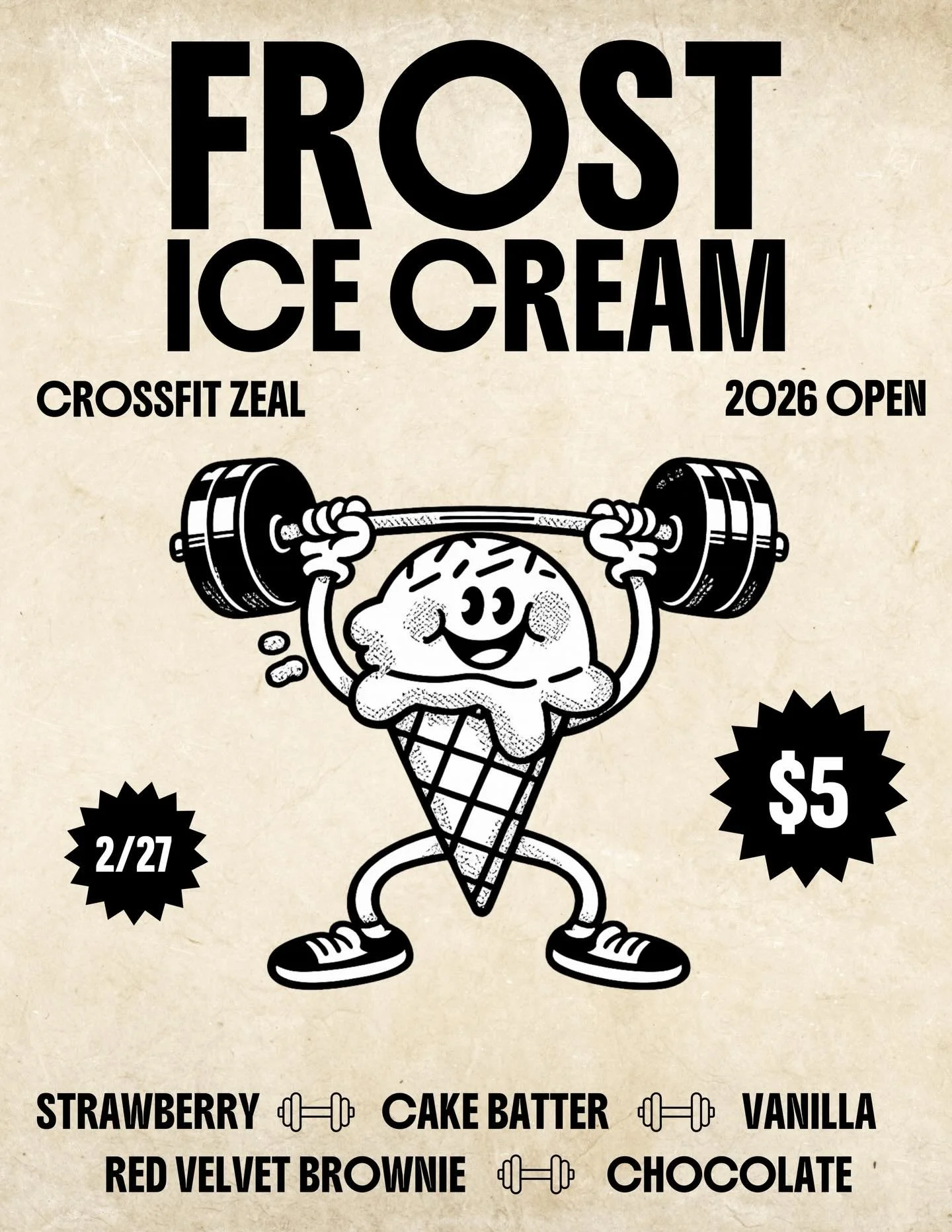Burpees first. Brain freeze after. 

We&rsquo;ll be at Crossfit Zeal for the 2026 Open this Friday 2/27 serving 5 select flavors for just $5 a cup. 🍦🔥

WOD hard. Scoop harder 💪🏼

*we recommend completing the WOD prior to completing your icecream*