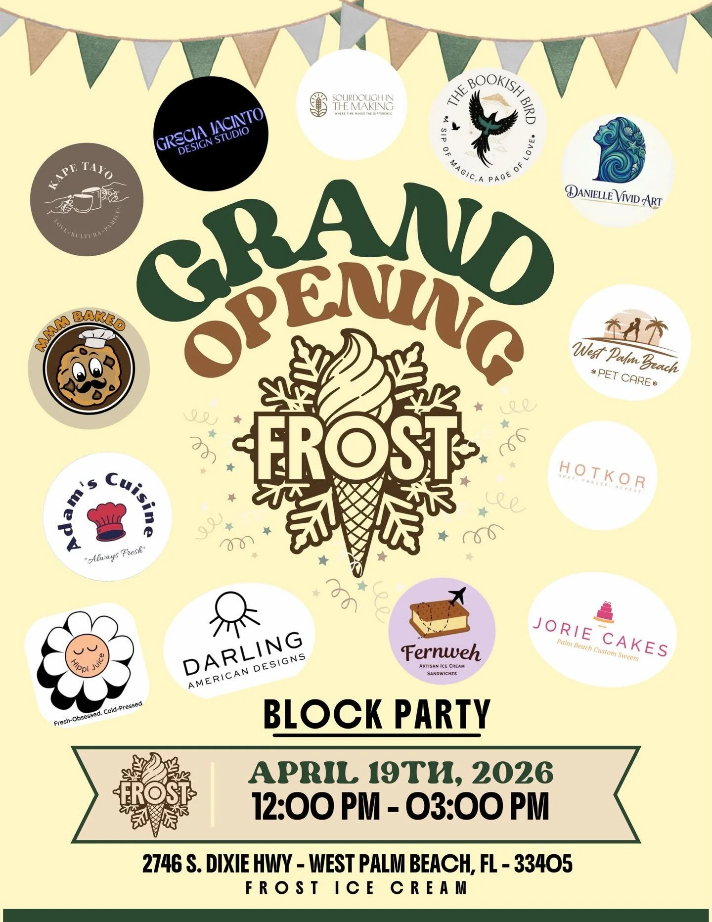 Our GRAND OPENING BLOCK PARTY is officially happening!! 🎉🍦

We&rsquo;re bringing together some of our favorite local vendors, sweet treats, and good vibes for an afternoon you don&rsquo;t want to miss 💚

🗓 April 19th
⏰ 12&ndash;3 PM
📍 2746 S Dix