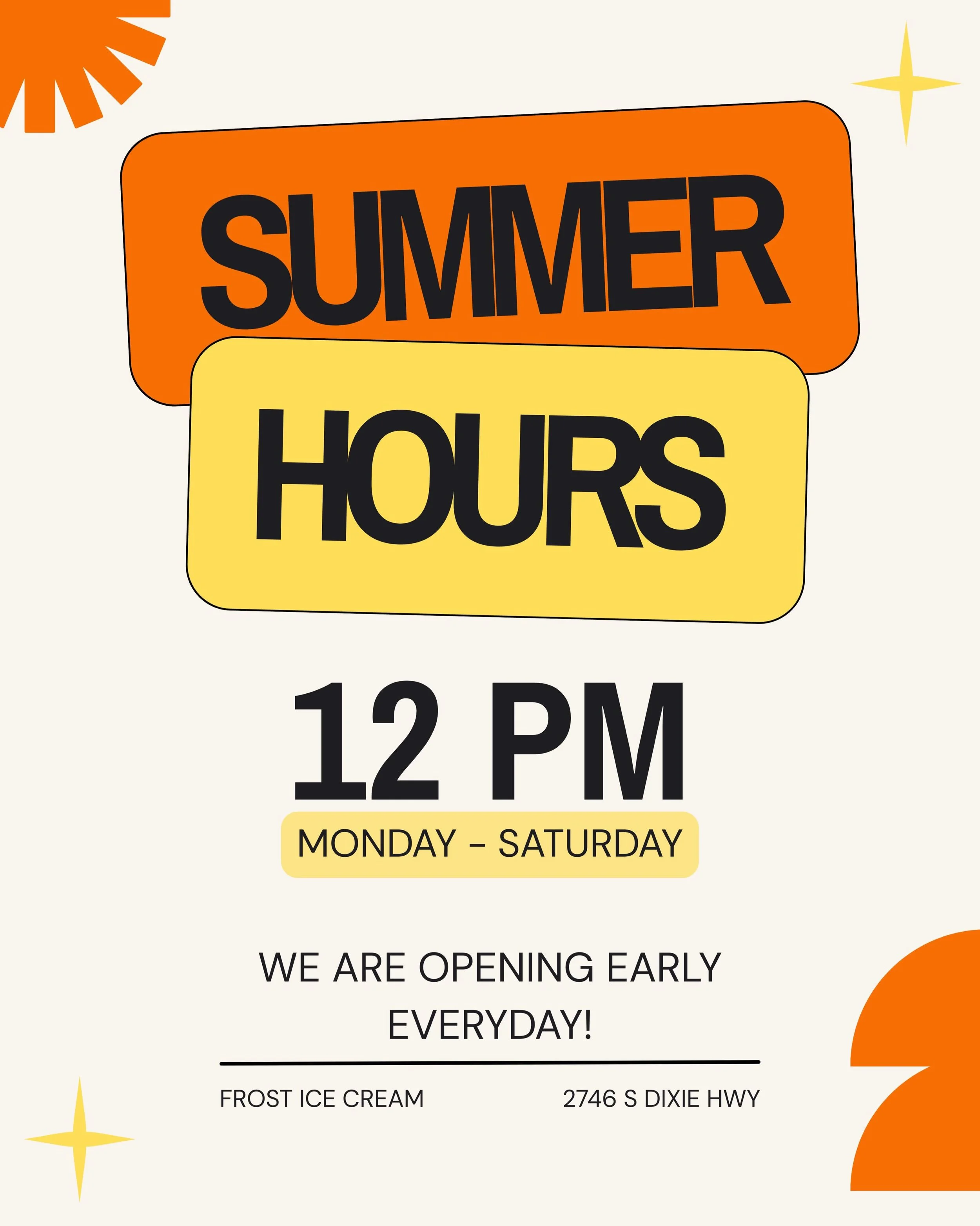 It&rsquo;s official!! Frost will be opening at 12:00pm Monday through Saturday beginning on June 1st!! We&rsquo;re so excited to get to see more of you throughout the day☀️