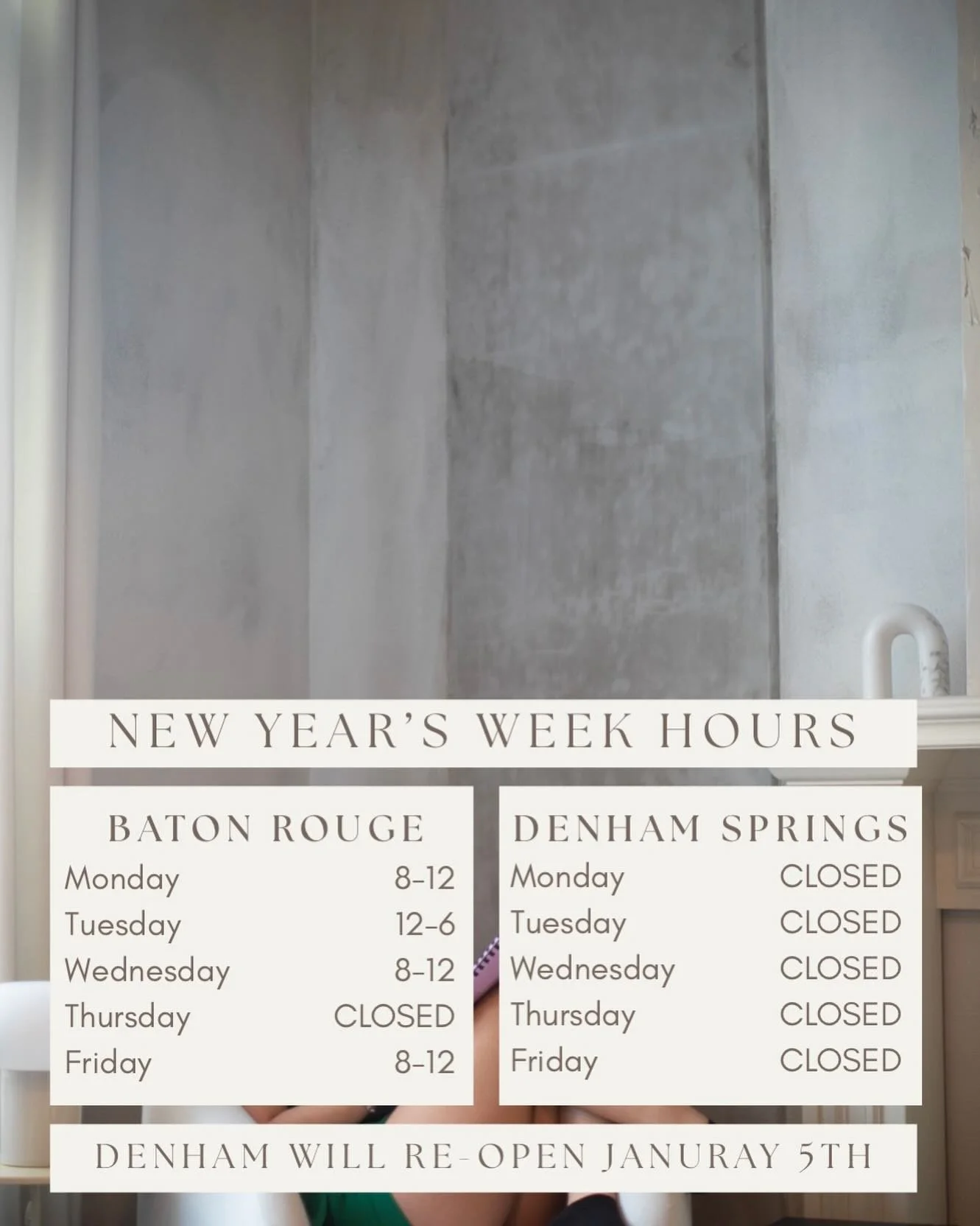 We are here {in Baton Rouge} to help you start 2026 off right! If you&rsquo;re feeling the stress of all the holidays, come get adjusted &amp; help balance your nervous system!! 

Denham will re-open next Monday, January 5th, with our &ldquo;new&rdqu