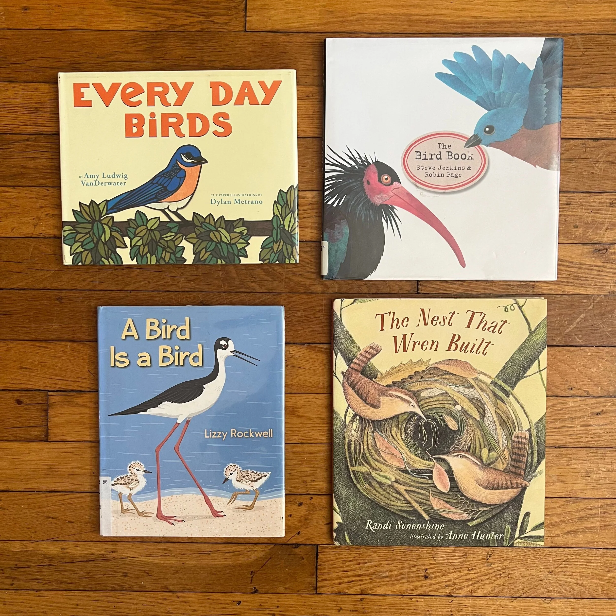 four children's books about birds