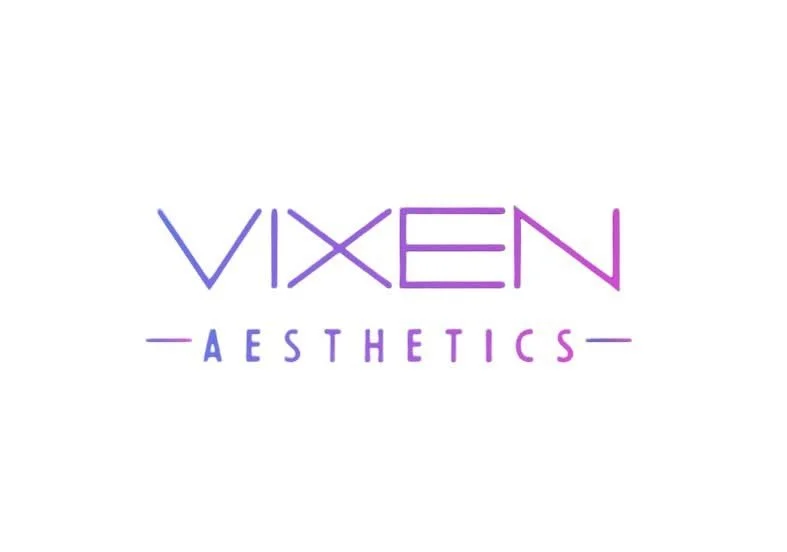 Vixen Aesthetics logo in purple and blue text on a white background.