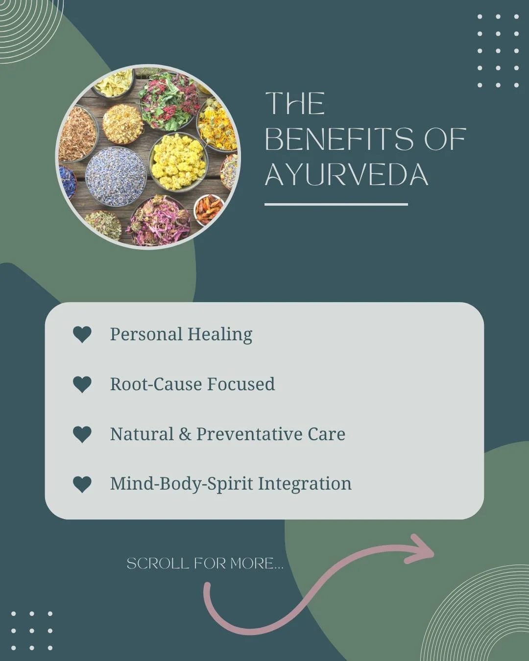 Here are just four of many benefits that Ayurvedic practices can pour into your mind, body, and spirit. ☯️ ⠀
⠀
If you haven't taken the steps to discover your Dosha - send us a direct message to take the quiz! 💮⠀