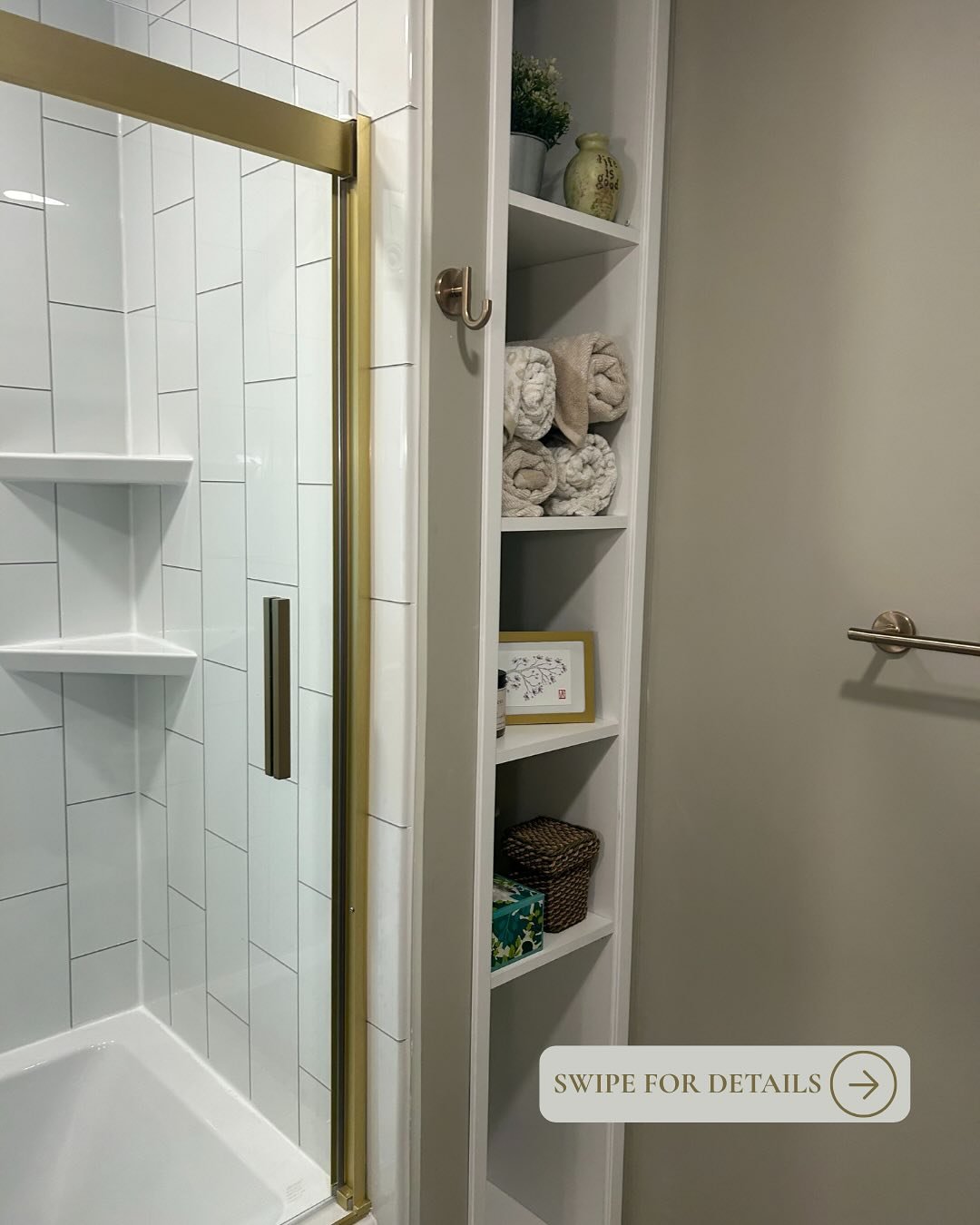Maximize Every Inch: Built-In Bathroom Storage Behind the Shower Wall 🛁
One way to maximize space in a small bathroom is by utilizing the often-unused area behind your shower wall—and here’s the perfect example! 
👆 Swipe to see how this