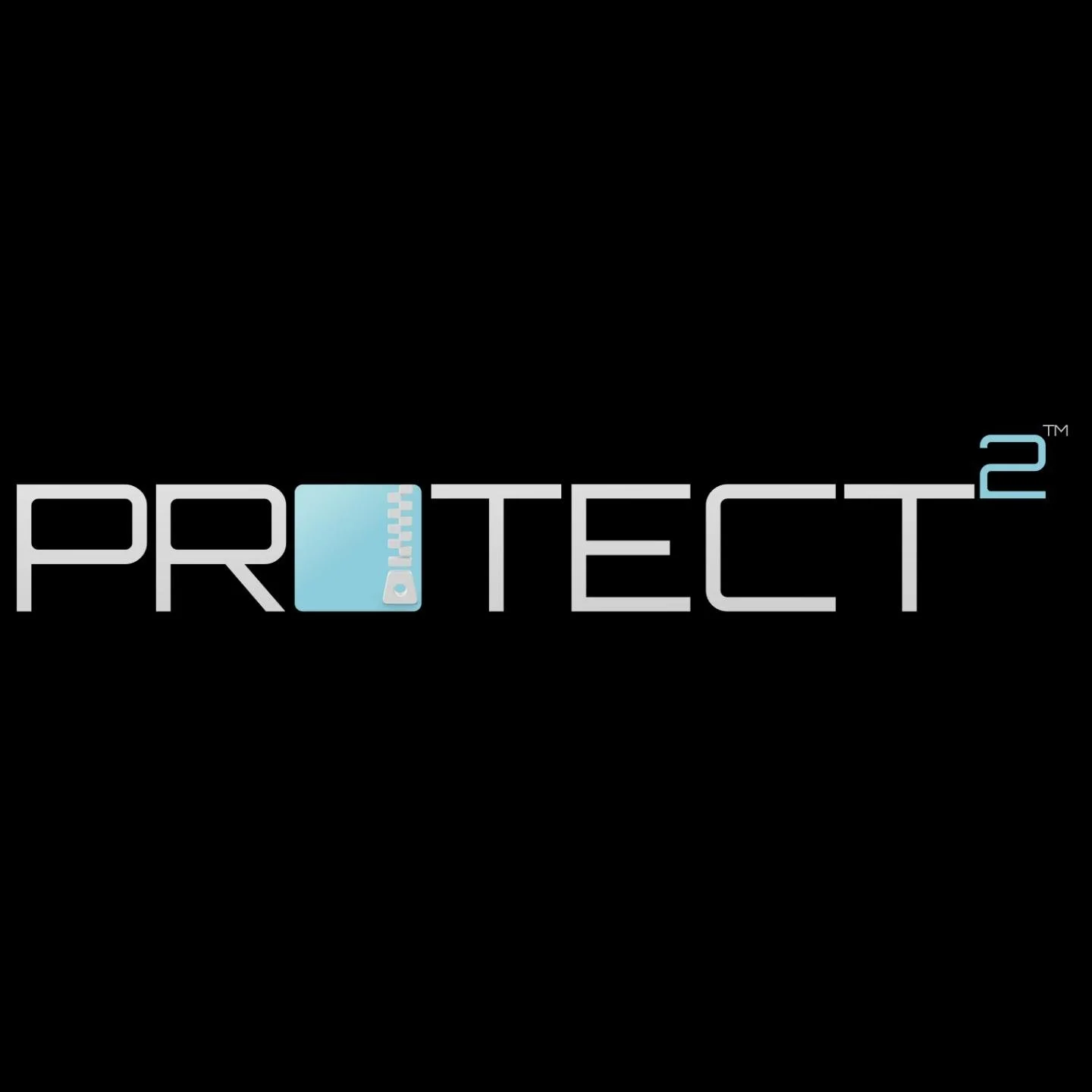 Logo for PROTECT2 with the word 'PROTECT' in uppercase silver letters, a blue shield with a checkmark in the middle replacing the letter 'O', and a small superscript '2' in blue.