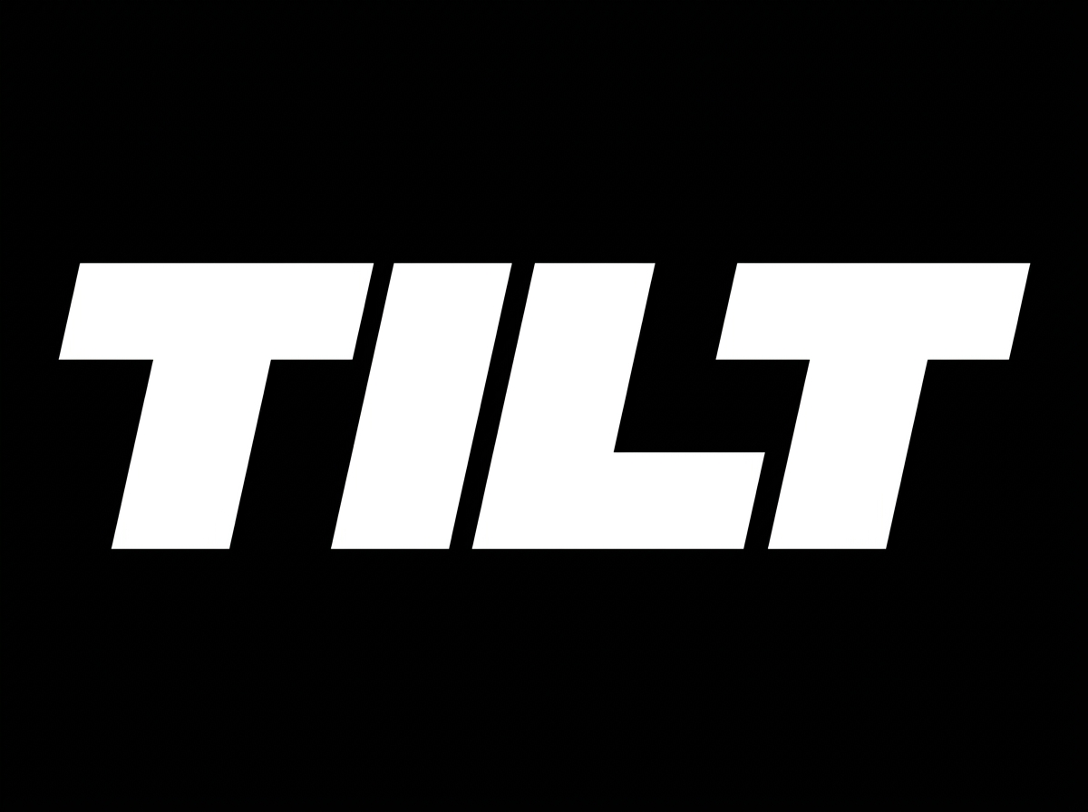 Bold white text spelling 'TILT' on a black background.