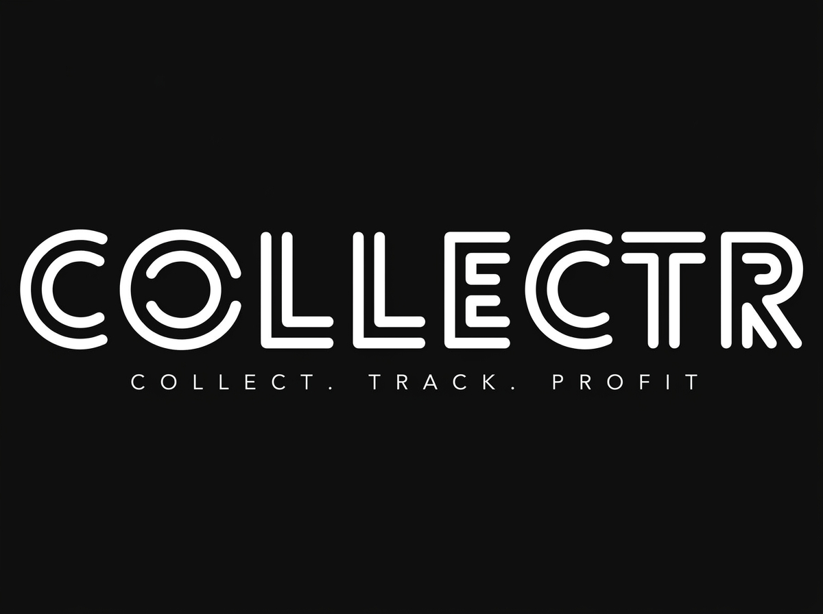 Neon-style sign displaying the word 'COLLECTR' with the tagline 'COLLECT. TRACK. PROFIT' underneath, on a black background.