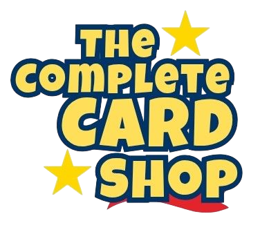 Logo for The Complete Card Shop with yellow stars and blue and yellow text.