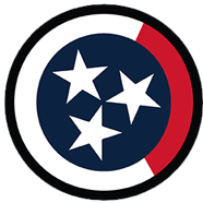 Logo featuring a circle with a blue background, four white stars, and a red curved stripe on the right side.