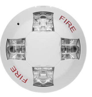 School fire alarm pull station with the words 'FIRE' written twice in red.