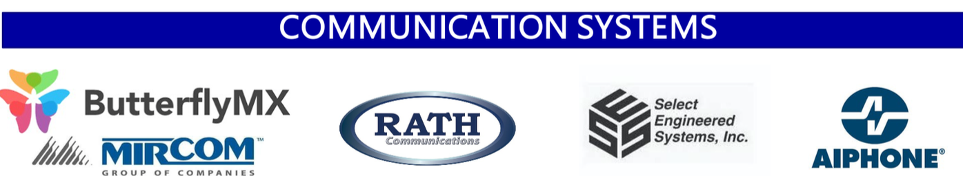 Diagram showing various communication systems including ButterflyMX, MIRCOM, RATH Communications, Select Engineered Systems, Inc., and AIPHONE.