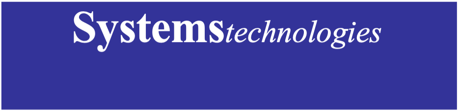 Systemstechnologies logo with a blue background and white text.