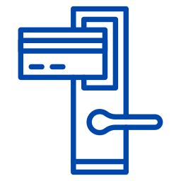 Icon of a keycard being held up to a keyless door lock.