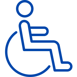 Blue outline of a person in a wheelchair
