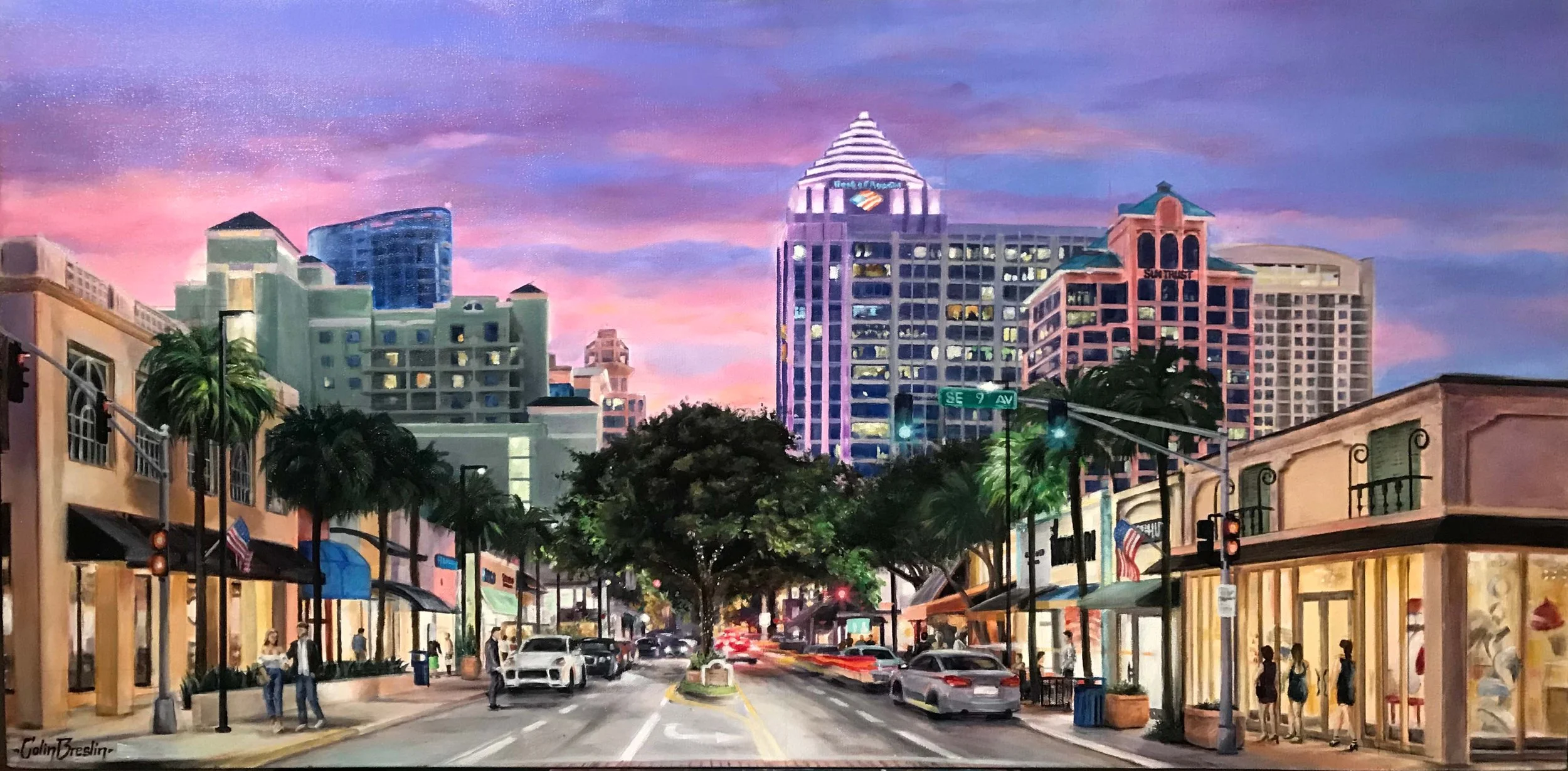 Las Olas Boulevard, 2022. Oil, 24 in x 48 in.