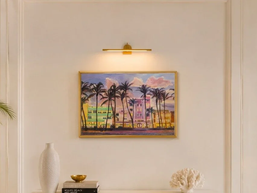 Ocean Drive, 2023. Gouache, 15 x 22 in. Shown in a visualized interior.