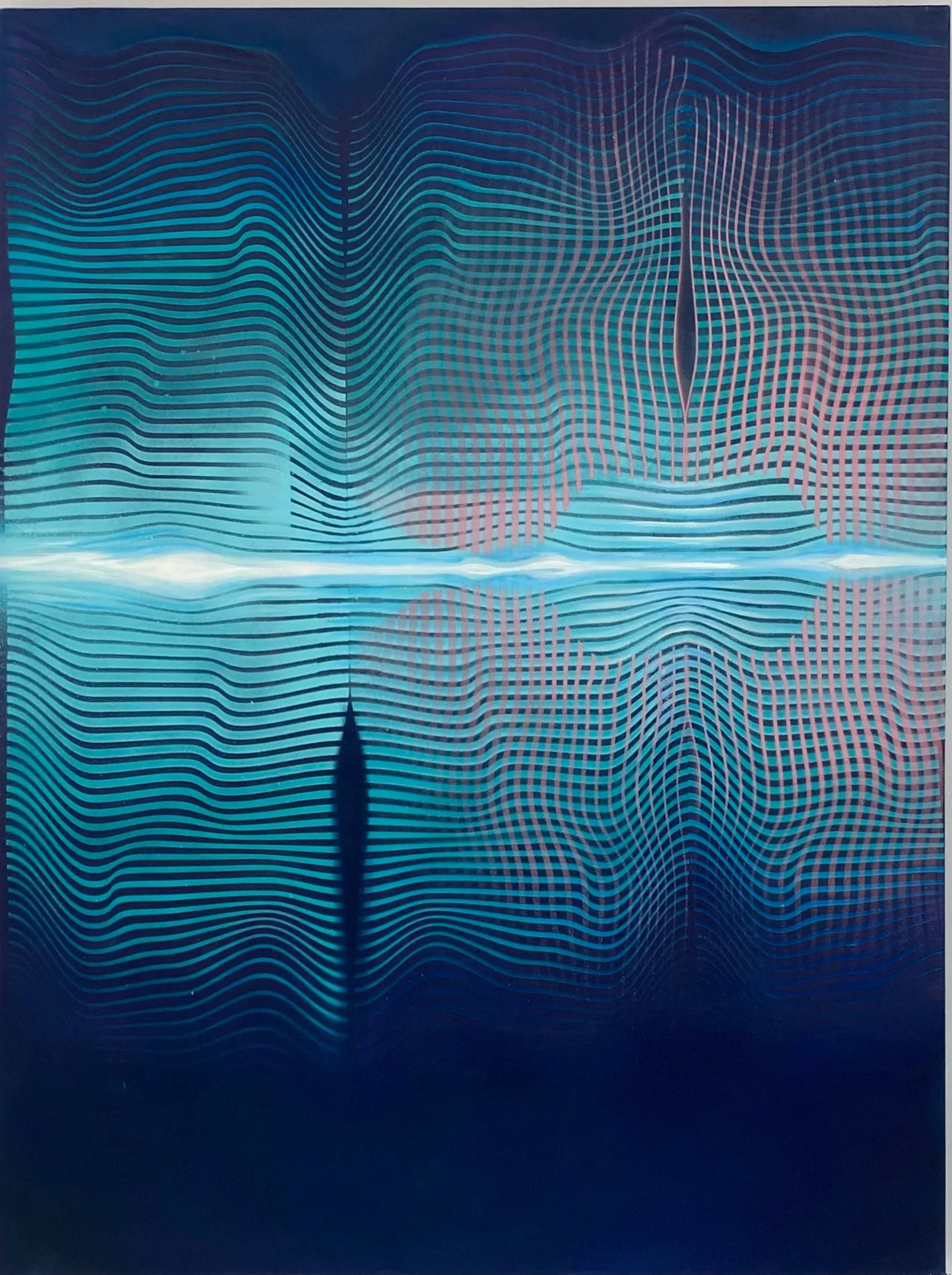 Cosmic Ripple, 2024. Acrylic, oil and spray paint, 24 in x 36 in.