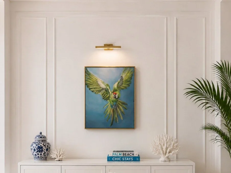 Free Bird, 2021. Oil, 36 x 24 in. Shown in a visualized interior.