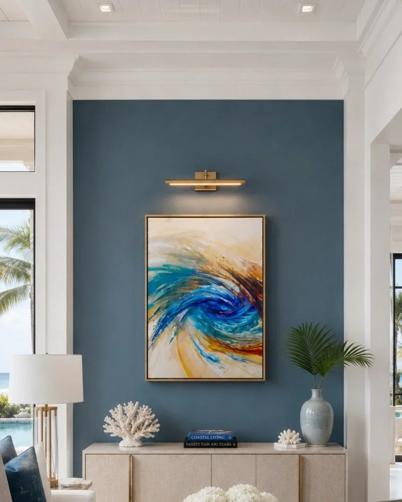 Vortex, 2024. Oil, 36 x 24 in. Shown in a visualized interior.