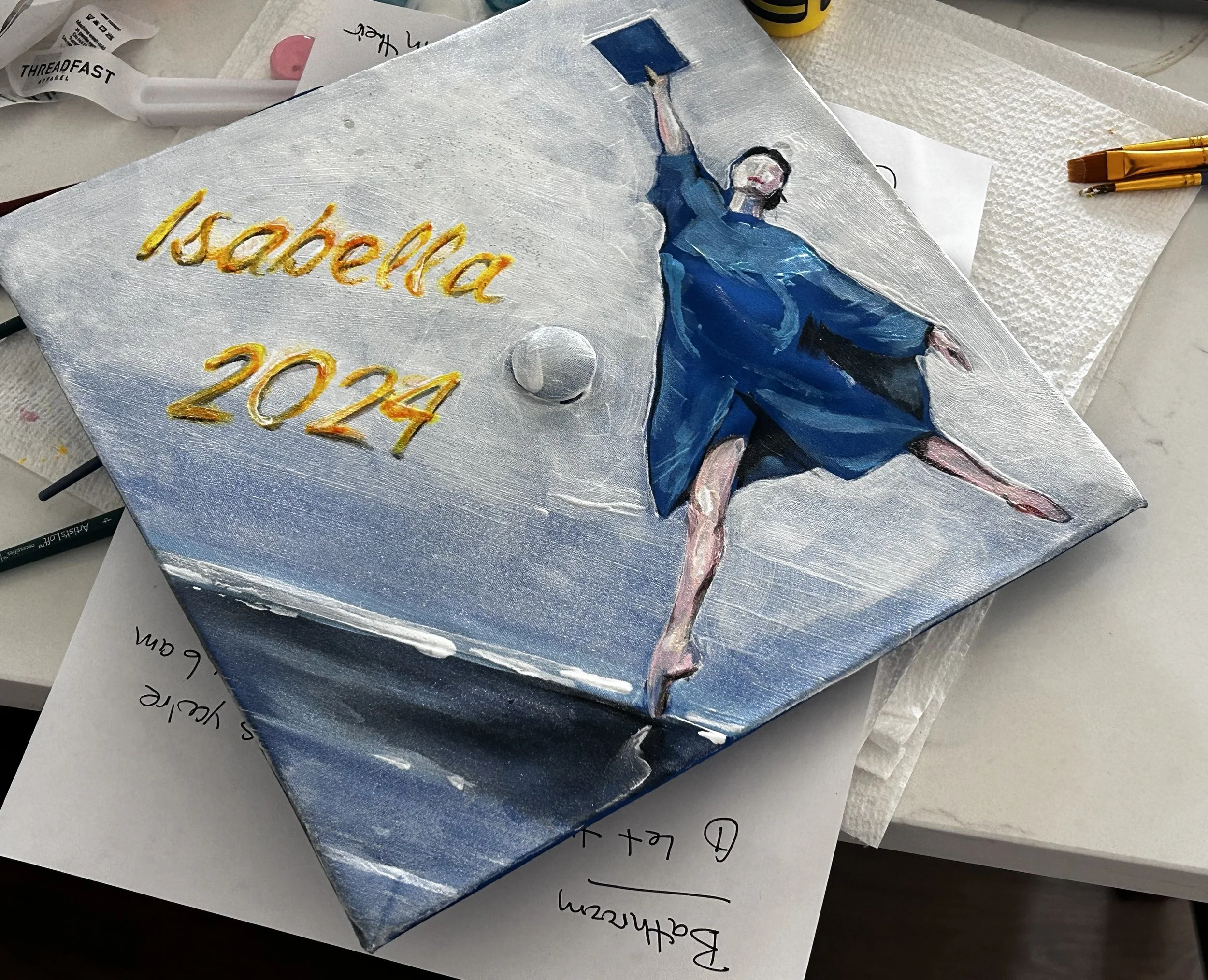 Custom graduation cap in progress in Colin Breslin's studio