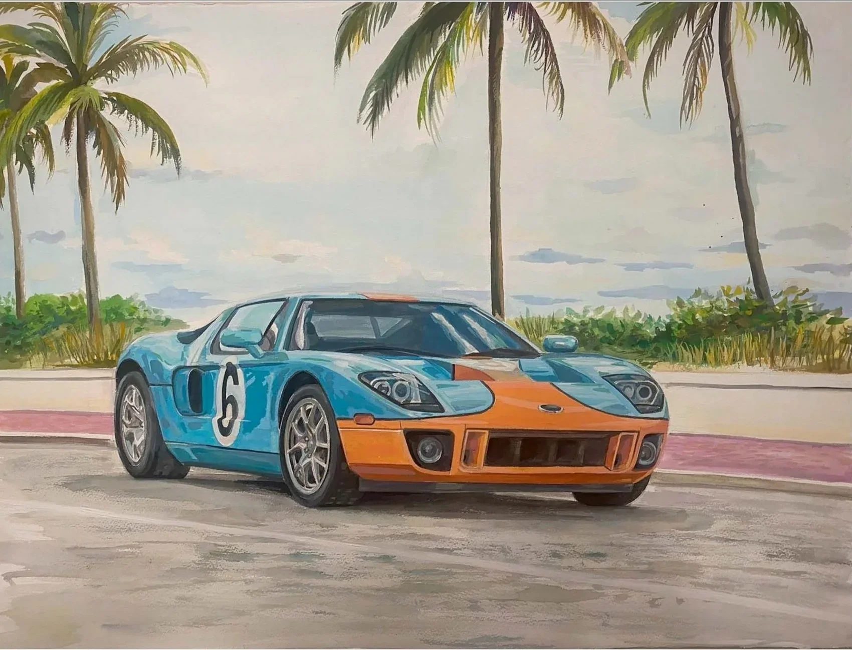 Ford GT, 2023. Gouache, 22 x 30 in.
