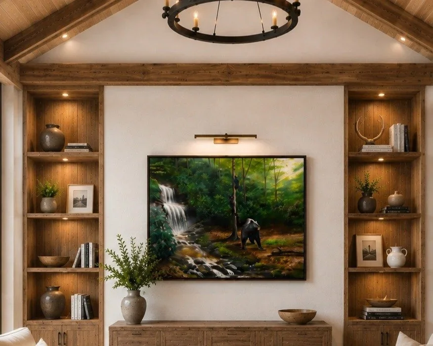 Carolina Spring, 2023. Oil, 48 x 36 in. Shown in a visualized interior.