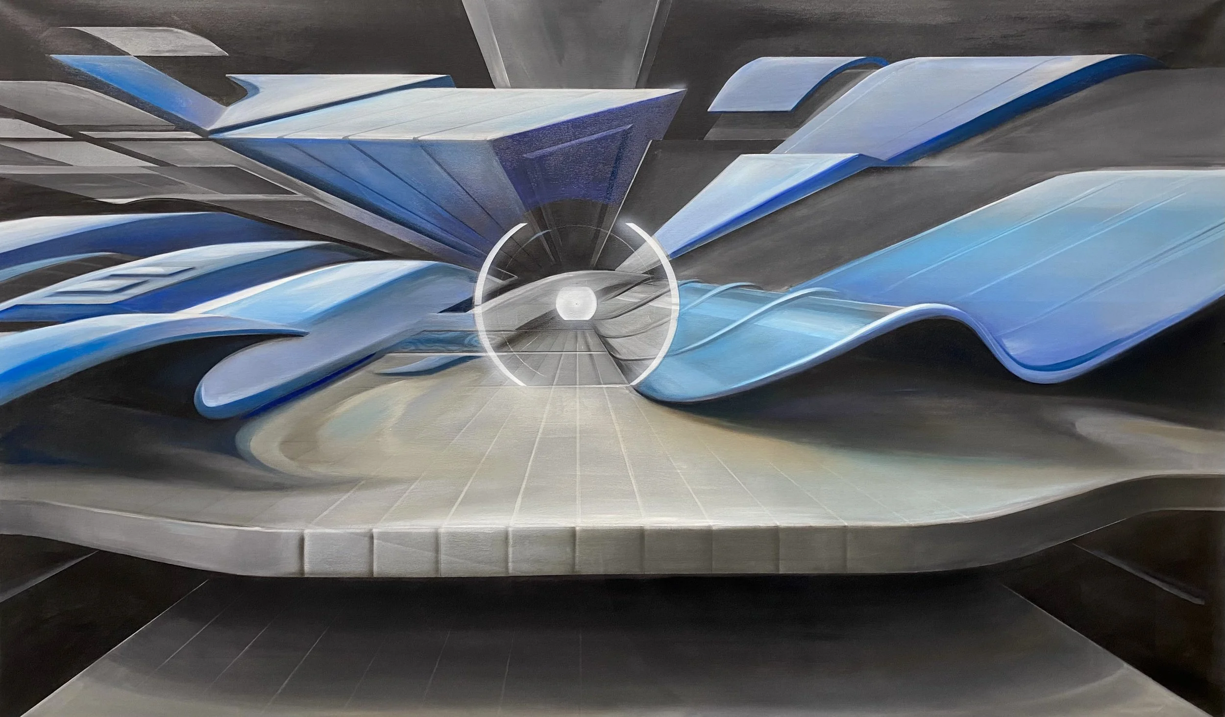 Pinnacle, 2024. Airbrushed acrylic and oil, 90 in x 54 in.