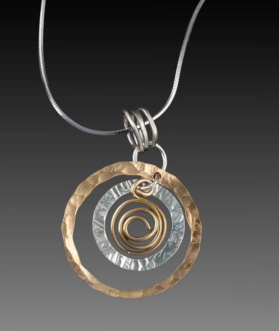 GF Sterling Silver Pendant Textured Circles Center Spiral