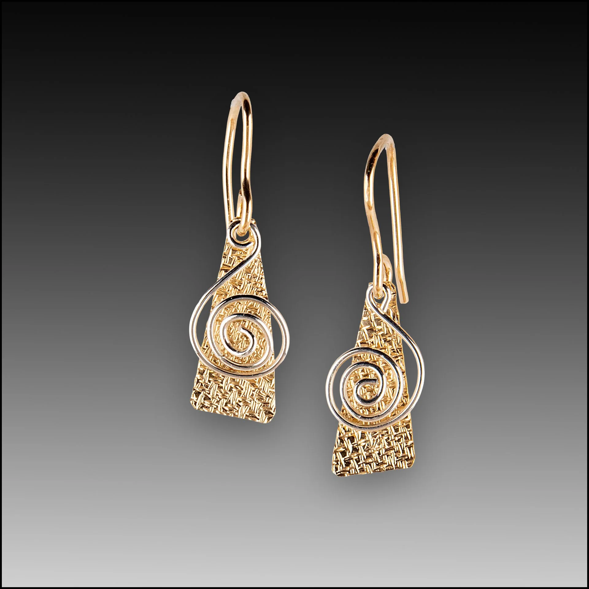 Gold Filled Triangle With Silver Spiral Earrings