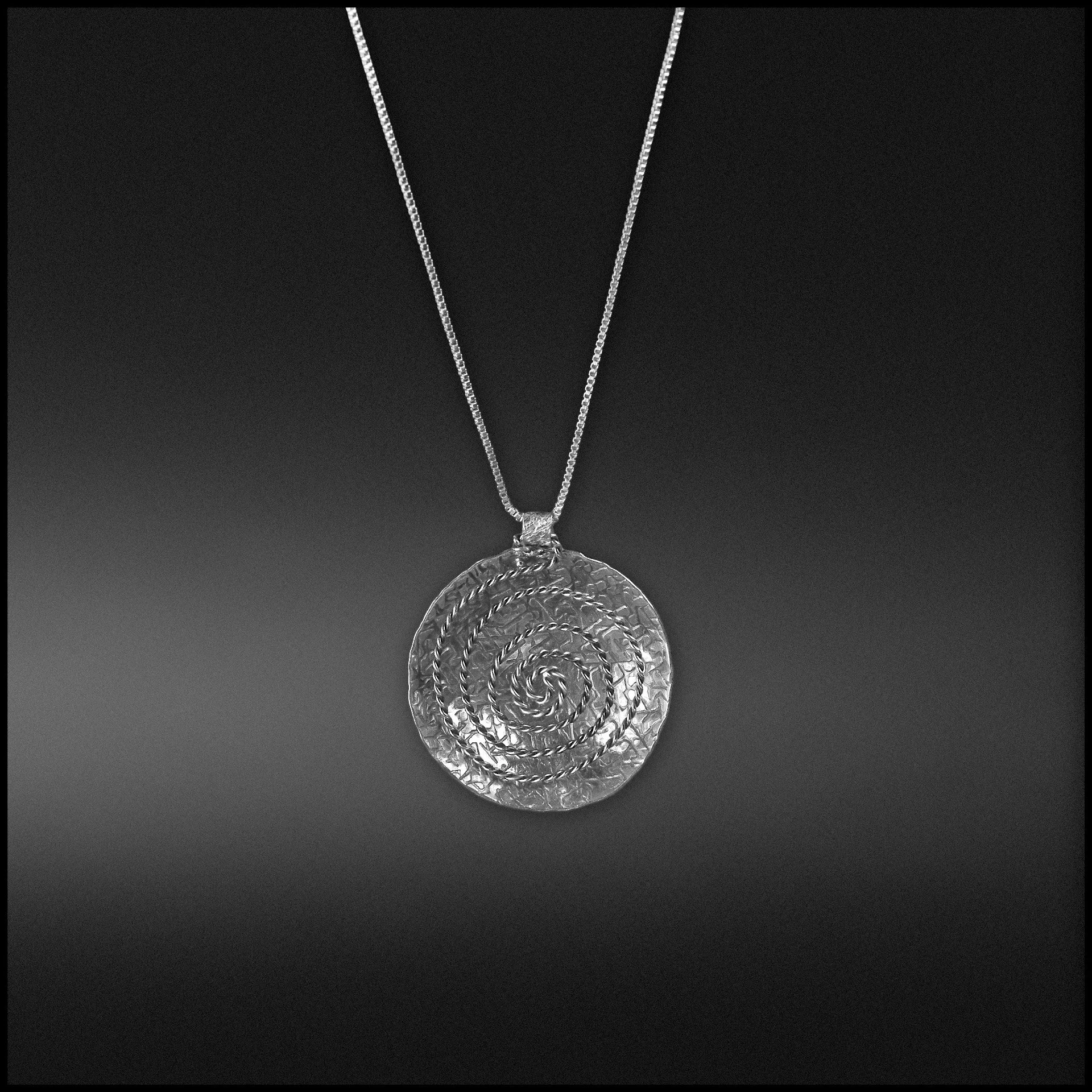 Sterling Silver Pendant -Concave Textured Dome with Twisted Spiral