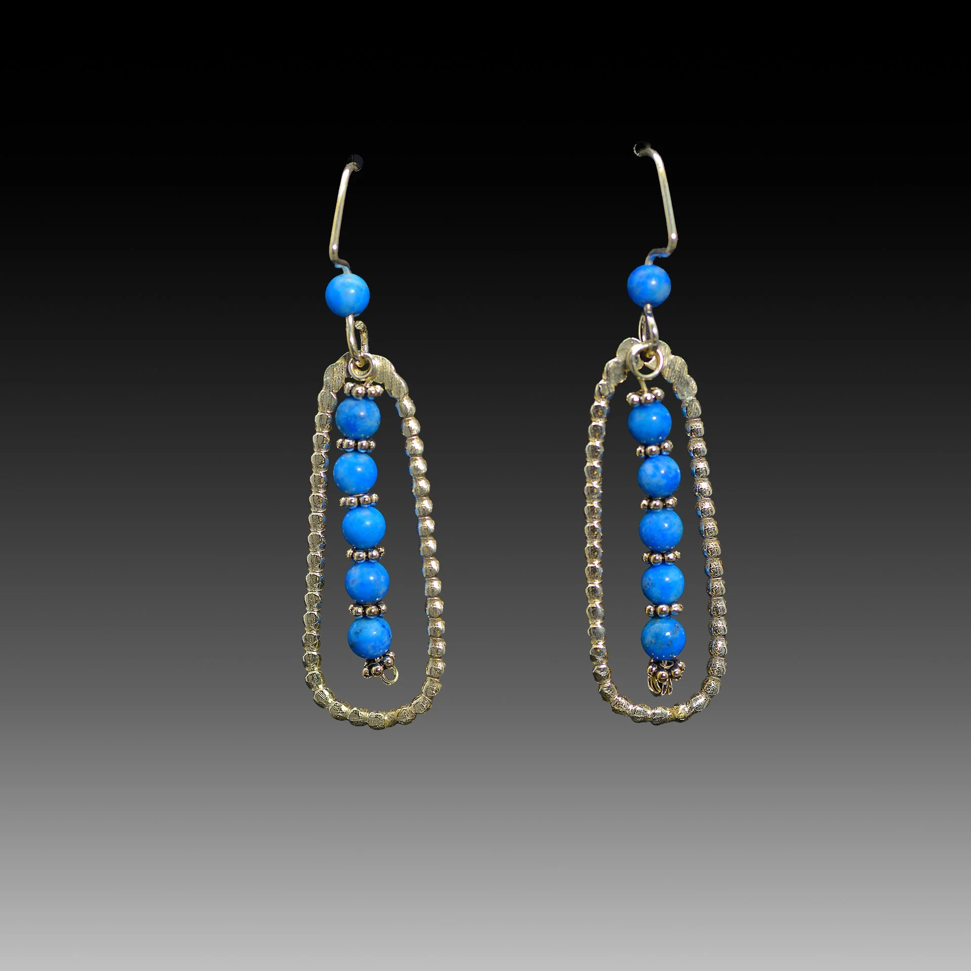 Sterling Silver Half Bead Open Oval with Lapis and Sterling Silver Beads