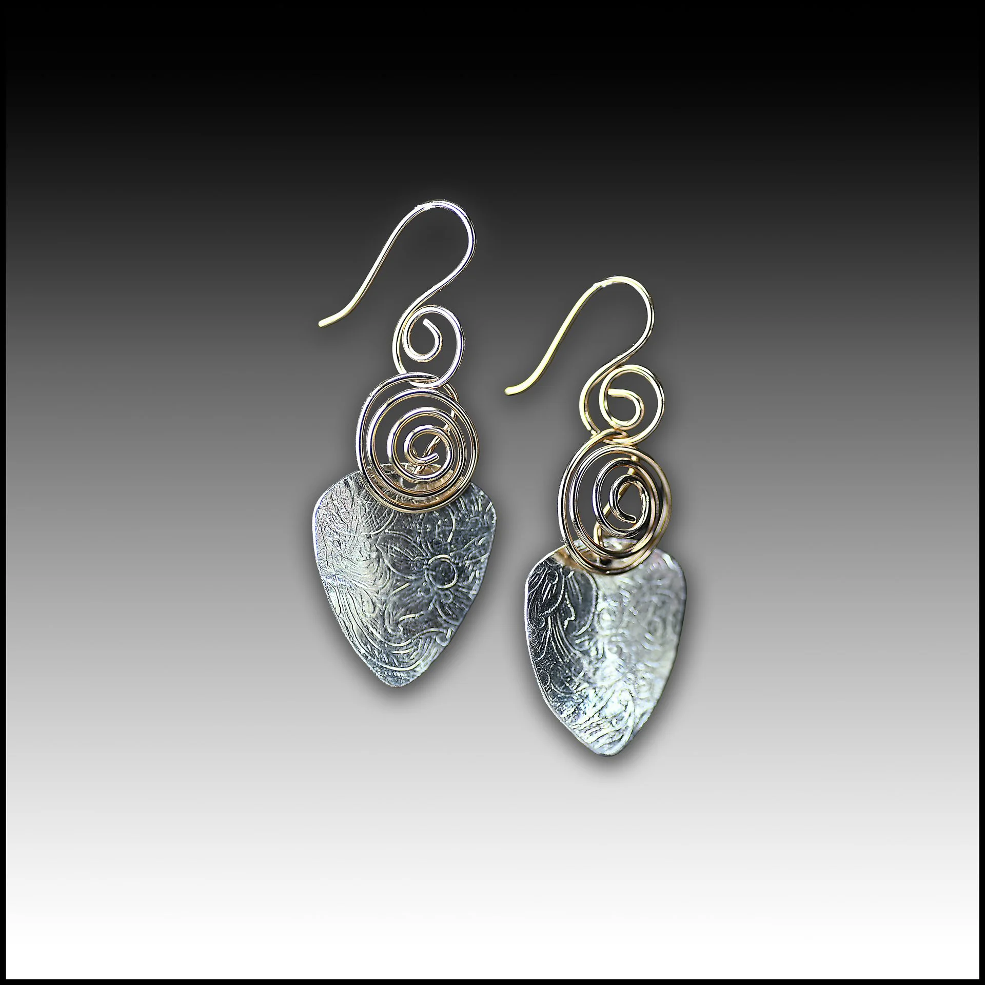 Sterling Silver Klace Shield with Gold Filled Spirals