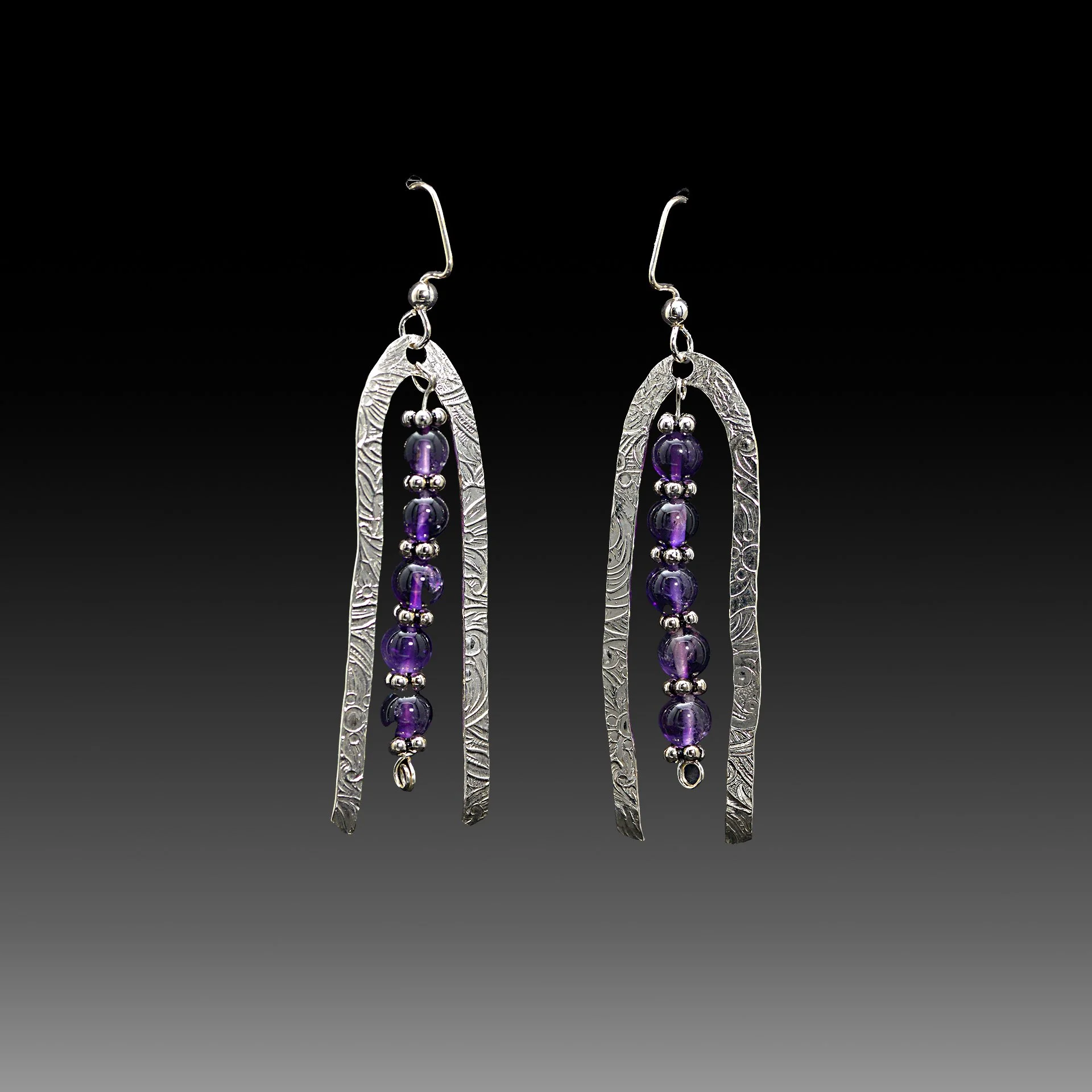 Sterling Silver Upside U with Amythyst Beads in Center